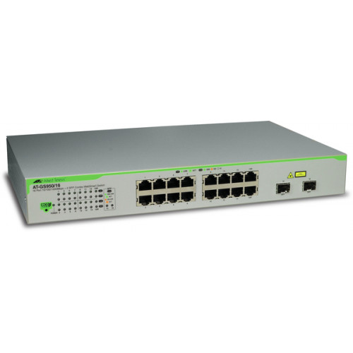Allied Telesis 16x10/100/1000TX WebSmart switch + 2xSFP (VLAN group, Port Trunking, Port Mirroring, QoS) rackmount hardware included - AT-GS950/16-50 Allied Telesis 16x10/100/1000TX WebSmart switch + 2xSFP (VLAN group, Port Trunking, Port Mirroring, QoS) rackmount hardware included - AT-GS950/16-50