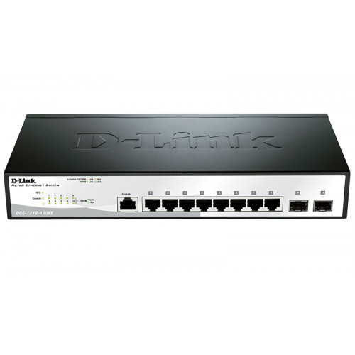 "D-Link DGS-1210-10/ME/B1A, L2 Managed Switch with  8 10/100/1000Base-T ports and 2 1000Base-X SFP ports.16K Mac address, 802.3x Flow Control, 4K of 802.1Q VLAN, 802.1p Priority Queues, Traffic Segme - DGS-1210-10/ME/B1A