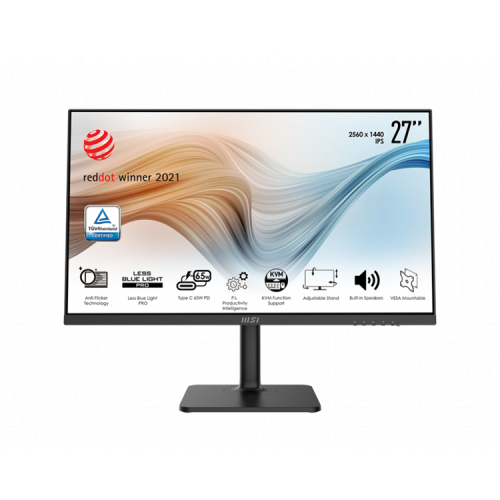 MSI Modern MD272QP 27" 16:9 WQHD(2560x1440)IPS, 4ms(GTG),1000:1, 100M:1,300nit,178/178, HDMI 1.4b, DP 1.2, USB-C, 2xUSB 2.0 Type-A, USB 2.0 Type-B, Speaker,Tilt,Swivel,Height,Pivot,VESA,75Hz,1y war-ty MSI Modern MD272QP 27" 16:9 WQHD(2560x1440)IPS, 4ms(GTG),1000:1, 100M:1,300nit,178/178, HDMI 1.4b, DP 1.2, USB-C, 2xUSB 2.0 Type-A, USB 2.0 Type-B, Speaker,Tilt,Swivel,Height,Pivot,VESA,75Hz,1y war-ty