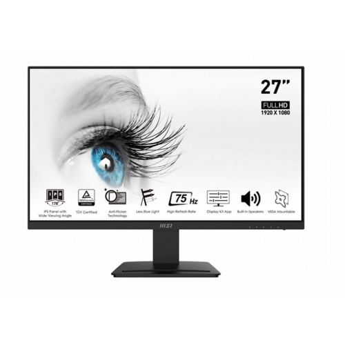 MSI PRO MP273P 27" 16:9 FHD(1920x1080)IPS, 5ms(GTG), 1000:1, 100M:1, 250nit, 178/178, HDMI 1.4b, DP 1.2a, Speaker, VESA, Tilt, 75Hz, Kensington Lock, 1y war-ty MSI PRO MP273P 27" 16:9 FHD(1920x1080)IPS, 5ms(GTG), 1000:1, 100M:1, 250nit, 178/178, HDMI 1.4b, DP 1.2a, Speaker, VESA, Tilt, 75Hz, Kensington Lock, 1y war-ty