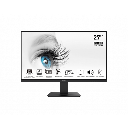 MSI PRO MP273 27" 16:9 FHD(1920x1080)IPS, 5ms(GTG), 1000:1, 100M:1, 250nit, 178/178, HDMI 1.4b, DP 1.2a, Speaker, VESA, Tilt, 75Hz, 1y war-ty