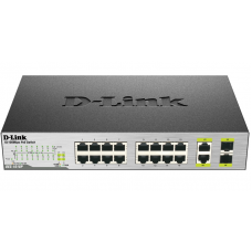 D-Link DES-1018P/A2A, L2 Unmanaged Switch with 16 10/100Base-TX ports and 2 100/1000Base-T/SFP combo-ports (8 PoE ports 802.3af (15,4 W), PoE Budget 80 W).8K Mac address, Auto-sensing, 802.3x Flow Co