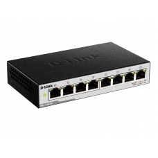D-Link DGS-1100-08/B1A, L2 Smart Switch with 8 10/100/1000Base-T ports.8K Mac address, 802.3x Flow Control, Port Trunking, Port Mirroring, IGMP Snooping, 32 of 802.1Q VLAN, VID range 1-4094, Loopback