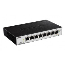 D-Link DGS-1100-08P/B1A, L2 Smart Switch with 8 10/100/1000Base-T and (8 PoE ports 802.3af (15,4 W), PoE Budget 64 W). 8K Mac address, 802.3x Flow Control, Port Trunking, Port Mirroring, IGMP Snooping