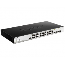 D-Link DGS-1210-28P/ME/B1A, L2 Managed Switch with  24 10/100/1000Base-T ports and 4 1000Base-X SFP ports (24 PoE ports 802.3af/802.3at (30 W), PoE Budget 193 W)