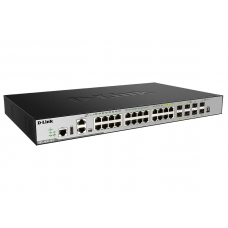 D-Link DGS-3630-28TC/A1AMI, L3 Managed Switch with 20 10/100/1000Base-T ports and 4 100/1000Base-T/SFP combo-ports and 4 10GBase-X SFP+ ports. 68K Mac address, MPLS, Physical stacking (up to 9 device