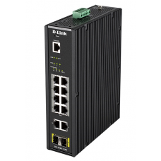 D-Link DIS-200G-12PS/A1A, L2 Managed Industrial Switch with 10 10/100/1000Base-T and 2 1000Base-X SFP ports (8 PoE ports 802.3af/802.3at (30 W), PoE Budget 123 W)8K Mac address, 802.3x Flow Control,