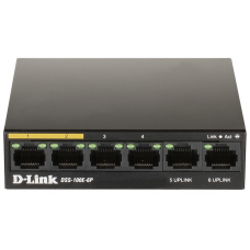 D-Link DSS-100E-6P/A1A, L2 Unmanaged Surveillance Switch with 6 10/100Base-TX ports(4 PoE ports 802.3af/802.3at (30 W), PoE Budget 55 W, up to 250 m power delivery).1K Mac address, 6kV Surge protecti