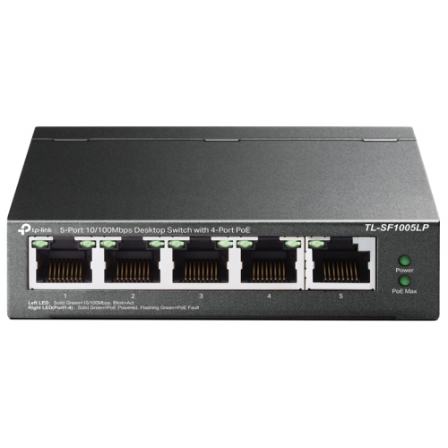 TP-Link 5-портовый 10/100 Мбит/с неуправляемый коммутатор с 4 портами PoE, металлический корпус, бюджет PoE — 41 Вт.