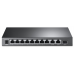 TP-Link 8-портовый 10/100 Мбит/с неуправляемый коммутатор с 2 гигабитными портами RJ45 и 1 гигабитным uplink-портом SFP, 8 PoE-портов 802.3af/at, бюджет PoE до 124 Вт, режим расширения до 250 м
