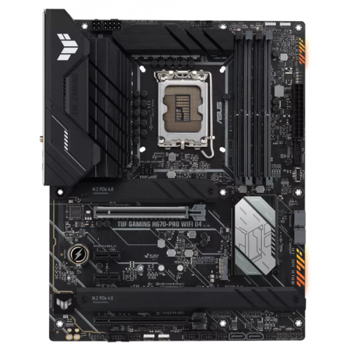 ASUS TUF GAMING H670-PRO WIFI D4, LGA1700, H670, 4*DDR4, HDMI+DP, CrossFireX, SATA3 + RAID, Audio, Gb LAN, USB 3.2*6, USB 2.0*4, COM*1 header (w/o cable), ATX ; 90MB1900-M0EAY0