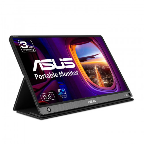 ASUS 15.6" MB16AHP IPS USB-Portable Monitor, 1920x1080, 5ms, 250cd/m2, 700:1, 178°/178°, USB Type-C, Micro-HDMI, Pivot, колонки, SmartCase, Compatible Thunderbolt 3, Black, 90LM04T0-B01170