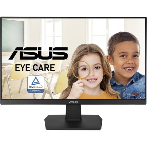 ASUS 23.8" VA24EHE IPS LED, 1920x1080, 5ms, 250cd/m2, 178°/178°, 100Mln:1, D-Sub, DVI, HDMI, 75Hz, Tilt, Adaptive-Sync, Blue Light Filter & Flicker free, Frameless, VESA, Black, 90LM0560-B01170